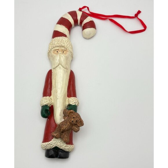 Vtg Kurt S Adler Santa Claus Candy Cane Christmas Ornament Holding Teddy Bear - Picture 7 of 7